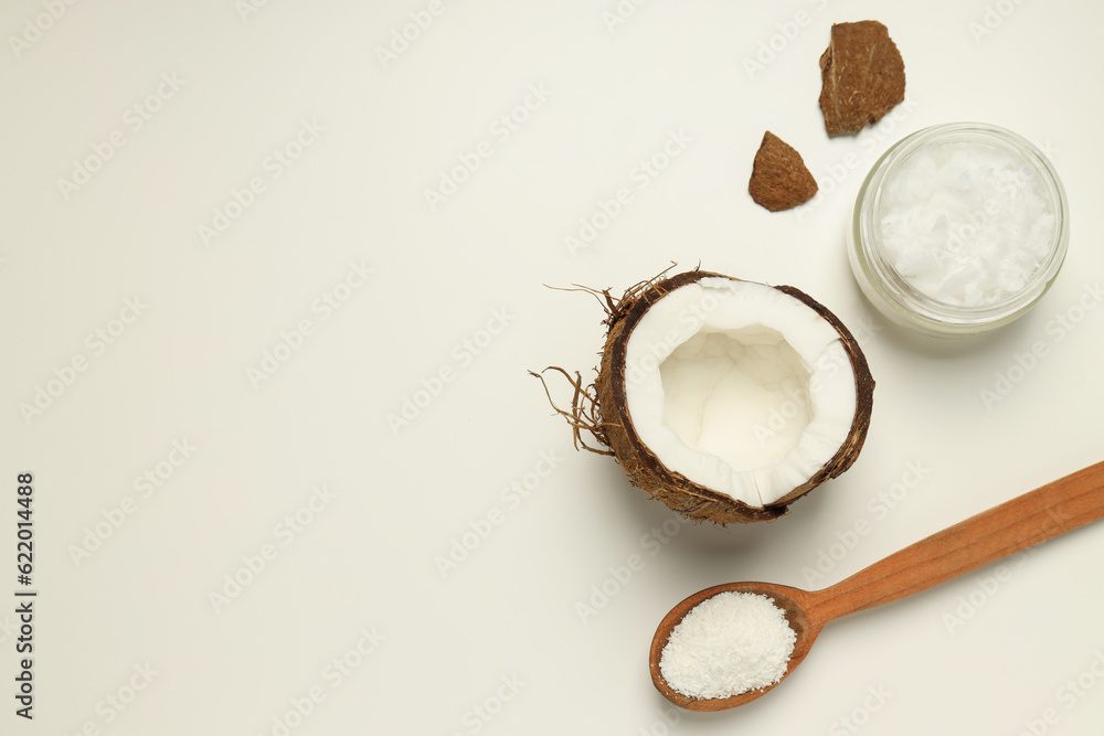 Concept of body care with coconut and coconut oil Concept of body care with coconut and coconut oil