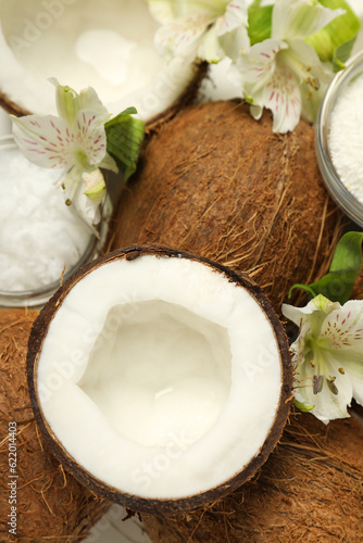 Concept of body care with coconut and coconut oil