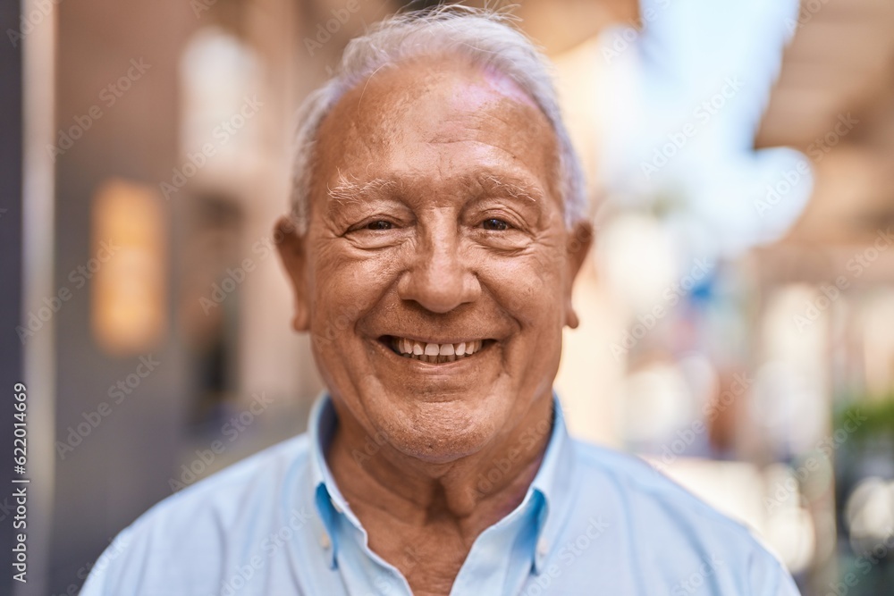 Senior grey-haired man smiling confident standing at street Senior grey-haired man smiling confident standing at street