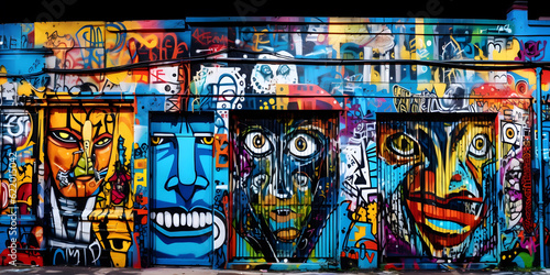 Street Art Scene  A vibrant urban setting with colorful graffiti murals. Generative ai.