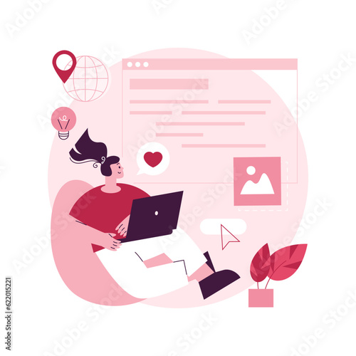 Blog abstract concept vector illustration. Social media platform, influencer, personal brand promotion, recent stories and post, attract followers and subscriptions, viral content abstract metaphor.