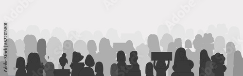 Silhouette of people in the background. The concept of socio-political protest, the struggle for rights. 