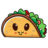 Taco Mexican food cartoon mascot vector , Taco cartoon character colored and black and white stock vector image