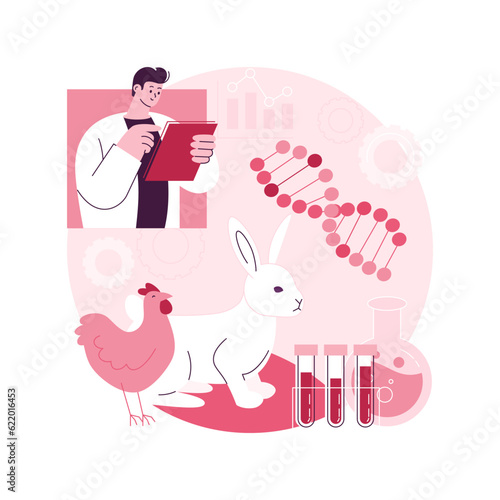 Genetically modified animals abstract concept vector illustration. Genetically modified food, animal gene experiment, dna engineering industry, disease resistant livestock abstract metaphor.