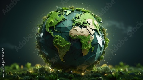 Low poly Earth on the grey background