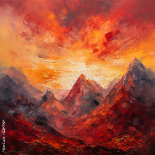 A breathtaking red and orange sunset over majestic mountains Generative Ai © Eduardo