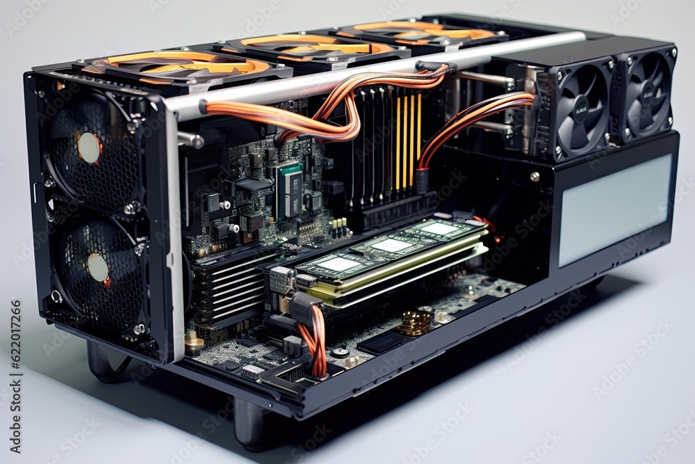 small mining rig is fitted with specialized hardware and high