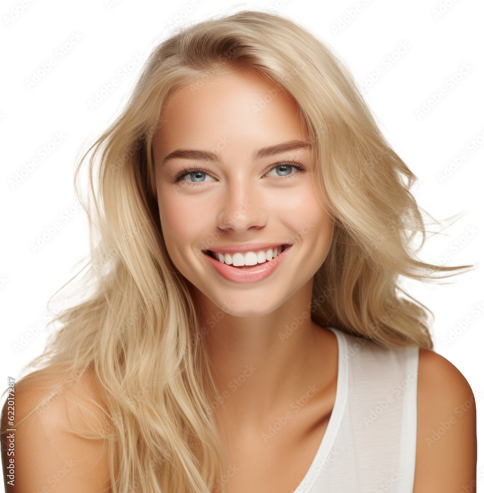 Portrait of a pretty smiling young blond woman isolated on white background as transparent PNG Portrait of a pretty smiling young blond woman isolated on white background as transparent PNG