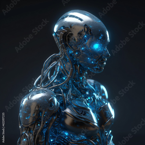 A futuristic robot with glowing blue eyes Generative Ai