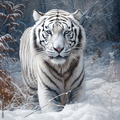 A majestic white tiger in a snowy landscape Generative Ai