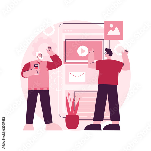 Technology gap abstract concept vector illustration. Digital divide, app gap, technology use, mobile device, understanding, developing country, time lag, digital literacy abstract metaphor.
