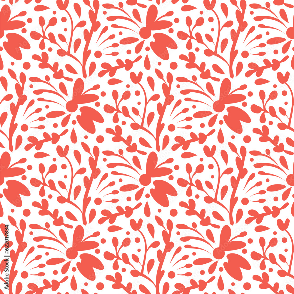 Monochrome seamless pattern with flowers.  Vector illustration
