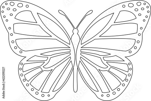 Black and white coloring pages in the shape of a butterfly. Everything except strokes is transparent.