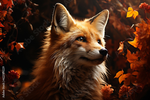 red fox portrait autumn background