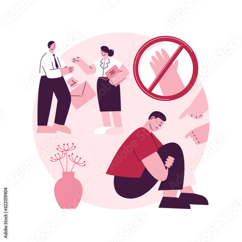 Racial discrimination abstract concept vector illustration. Discrimination based on skin colour, racial or ethnic origin, bullying and harassment, equal rights, prejudice abstract metaphor.