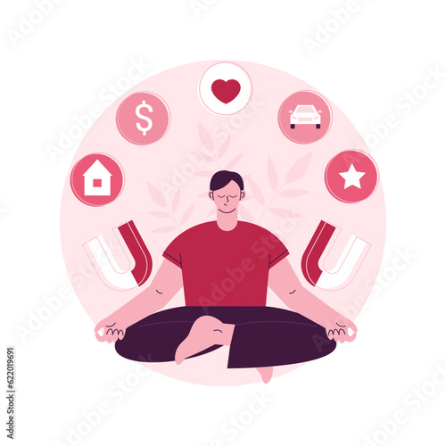 Law of attraction abstract concept vector illustration. Materialize thoughts, focus, positive and negative emotions, life experience, creative visualization, affirmation abstract metaphor.