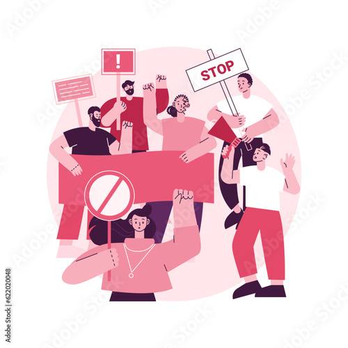 Mass protest abstract concept vector illustration. Demonstration, violent riots, social movement, political rights, racial equity, law enforcement, political activist, democracy abstract metaphor.