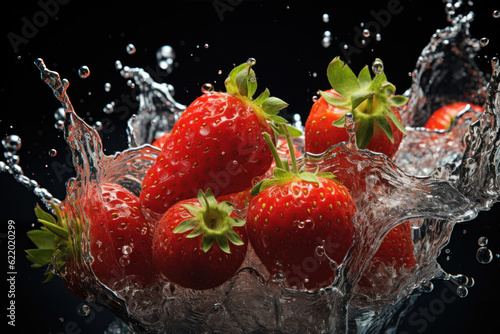 Captivating Strawberry Splash: Water Droplets on a Strawberry - Generative AI