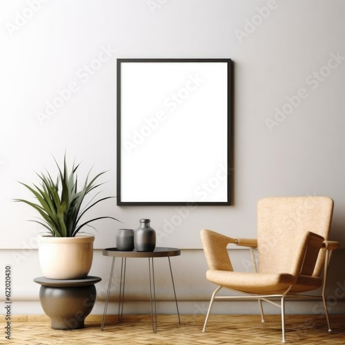A blank picture frame mockup, ready to be filled with your favorite artwork or photograph. Generative AI © Ivy