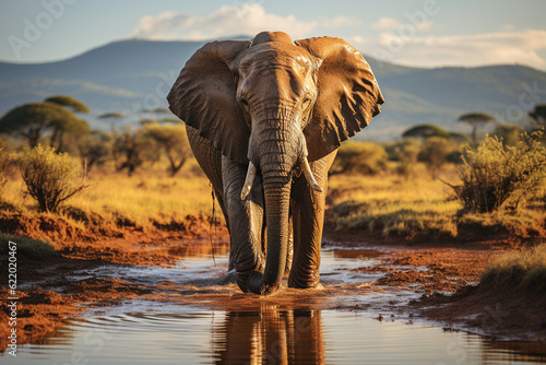 elephant and sunset in the savannah © Aleksander