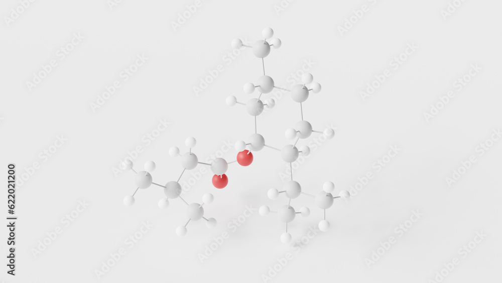 menthyl isovalerate molecule 3d, molecular structure, ball and stick model, structural chemical formula validolum menthyl isovalerate molecule 3d, molecular structure, ball and stick model, structural chemical formula validolum