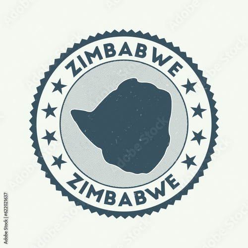 Zimbabwe emblem. Country round stamp with shape of Zimbabwe, isolines and round text. Amazing badge. Appealing vector illustration. photo