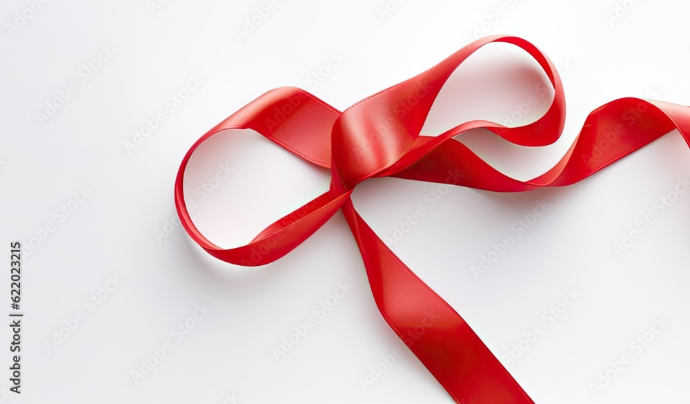 Delicate red wavy ribbon isolated on white background. New Year or Christmas holidays decoration concept. Created with Generative AI technology. Delicate red wavy ribbon isolated on white background. New Year or Christmas holidays decoration concept. Created with Generative AI technology.