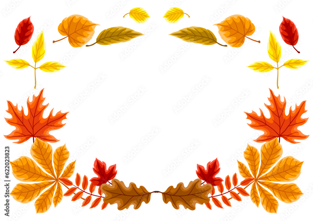 Frame with autumn leaves. Illustration with various foliage. Frame with autumn leaves. Illustration with various foliage.