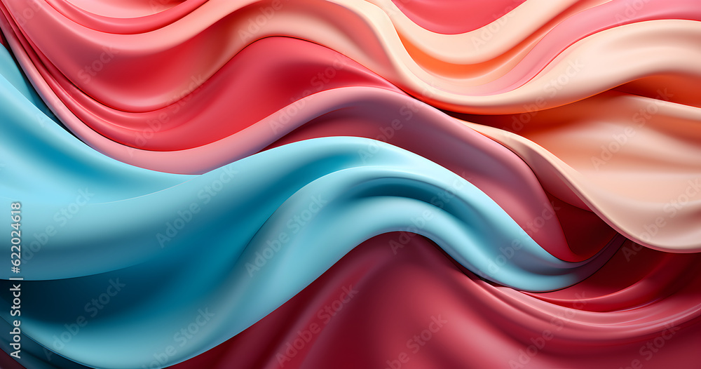 waves in shades of hot pink and cyan on a sandy beige canvas, background