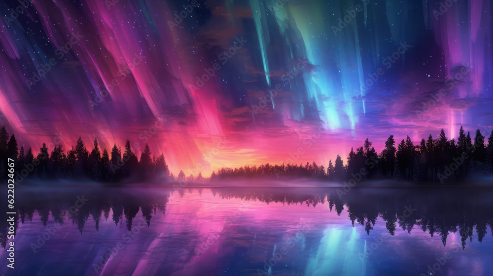 landscape with vibrant light reflections resembling the aurora borealis landscape with vibrant light reflections resembling the aurora borealis