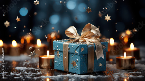 christmas gift box and candle