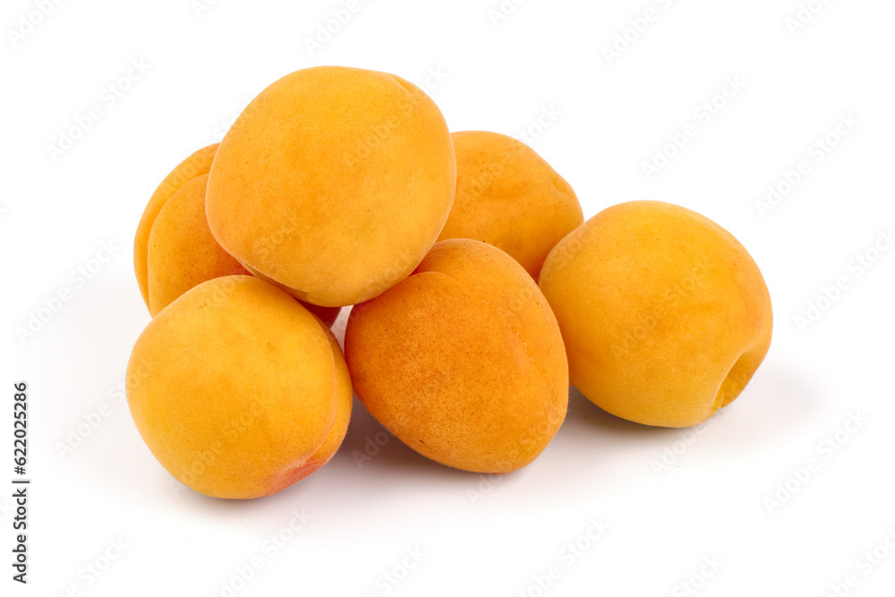 Sweet juicy yellow apricots, isolated on white background. Sweet juicy yellow apricots, isolated on white background.