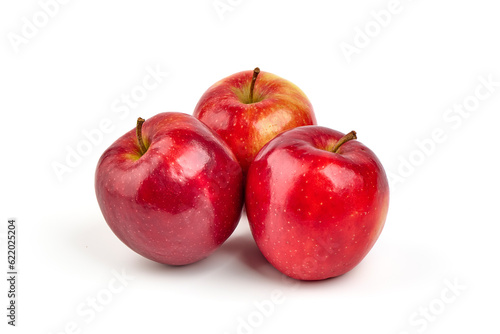 Shiny red apples, isolated on white background.