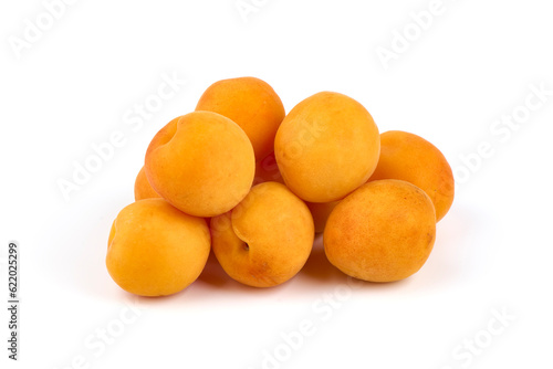 Sweet juicy yellow apricots  isolated on white background.