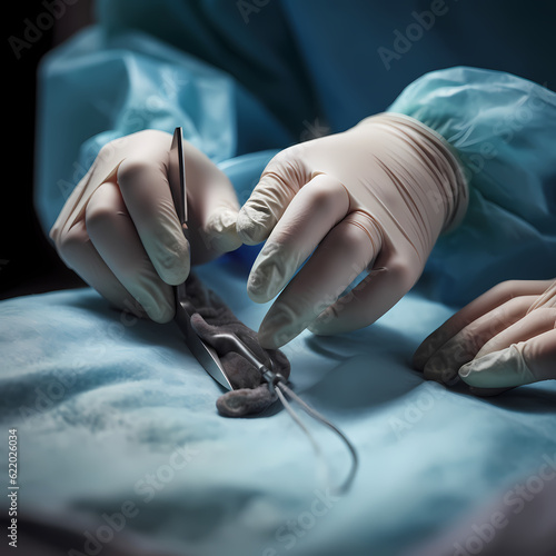 Close-up of a surgeon s hands performing a delicate procedure. AI Generated Image