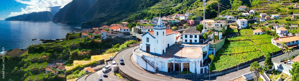 Aerial view of Seixal coastline in Madeira, Portugal