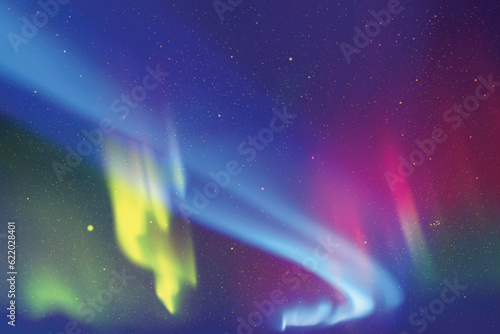 Blue red green polar lights. Colorful aurora borealis in night sky