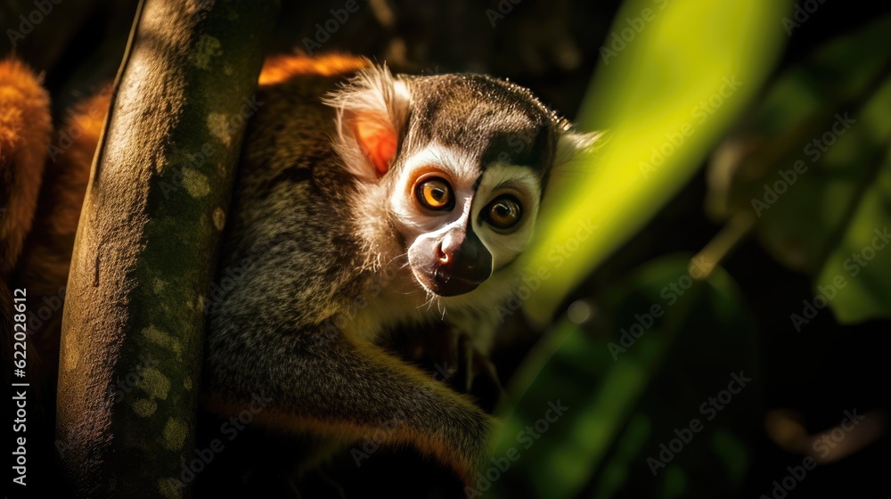 Obraz premium A closeup shot of a lemur monkey sitting on a tree