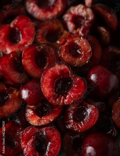 Sweet cherries macro photography. Close up