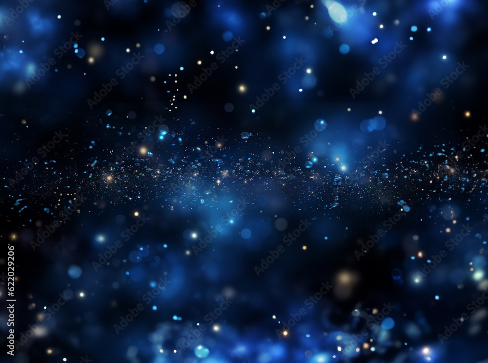 Obraz premium The blue light stars streak over a dark background, in the style of bokeh panorama, confetti - like dots, monochromatic depth, glitter and diamond dust, organic and flowing forms, i can't believe how 