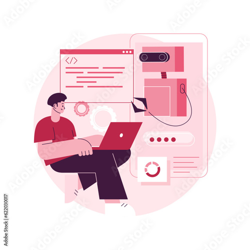 Chatbot development platform abstract concept vector illustration. Chatbot platform, virtual assistant development, cross-platform bot, wireframe, mobile application programming abstract metaphor.