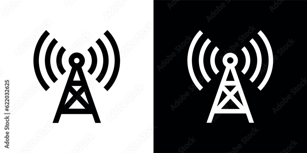 Communication tower icon. Antenna transmitting a signal. Symbol of radio, TV signal and mobile communications. Communication tower icon. Antenna transmitting a signal. Symbol of radio, TV signal and mobile communications.