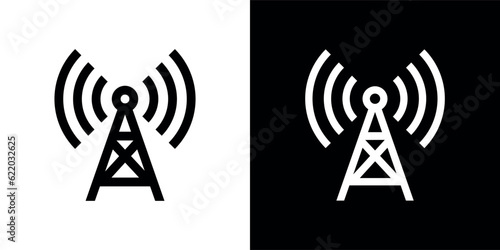 Communication tower icon. Antenna transmitting a signal. Symbol of radio, TV signal and mobile communications.