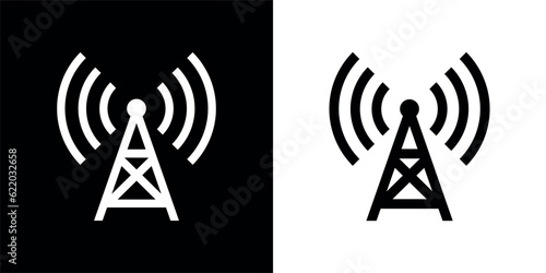 Communication tower icon. Antenna transmitting a signal. Symbol of radio, TV signal and mobile communications.