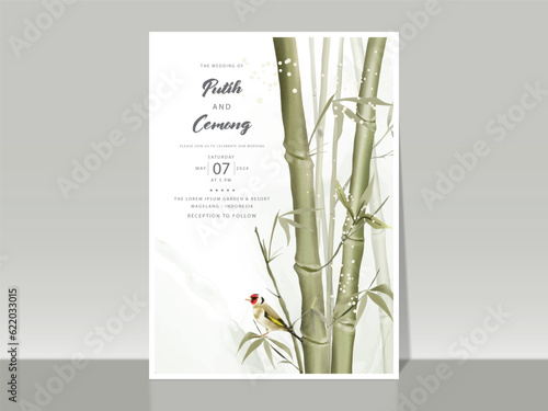hand painted watercolor bamboo wedding invitation card template