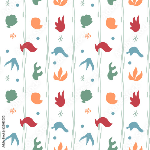 Seamless pattern with undersea inhabitants and abstract spots, creative childish background, perfect for kids apparel, fabric, textile, nursery decoration, wrapping paper. Print for clothes. Vector