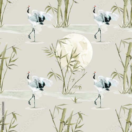 hand painted watercolor bamboo seamless pattern