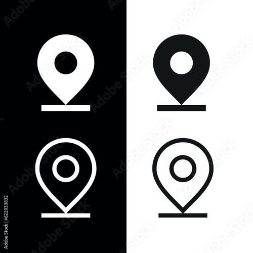 Address or location icon. Label, geolocation marker on the map. Point or route pointer icon on the map. Address designation. Address designation. GPS location symbol.
