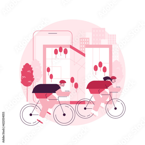 Bike paths network abstract concept vector illustration. National cycling path, bike road network, outdoor recreation, bicycle city map, park cycling route, urban bikeway system abstract metaphor.