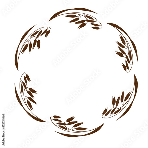 Circle of ears of oats. Frame from cereal stalks. Grass wreath silhouette
